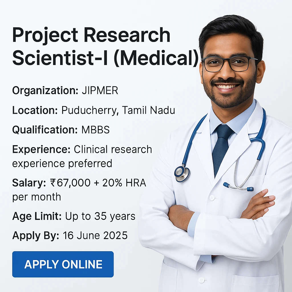 project research scientist jipmer medical job apply online 2025